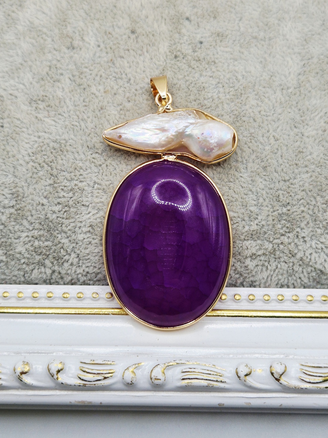 Pandantiv agata mov cu scoica cu perle 51x31mm - 1 buc - bijuterii - coliere - pandative - Artynos.ro