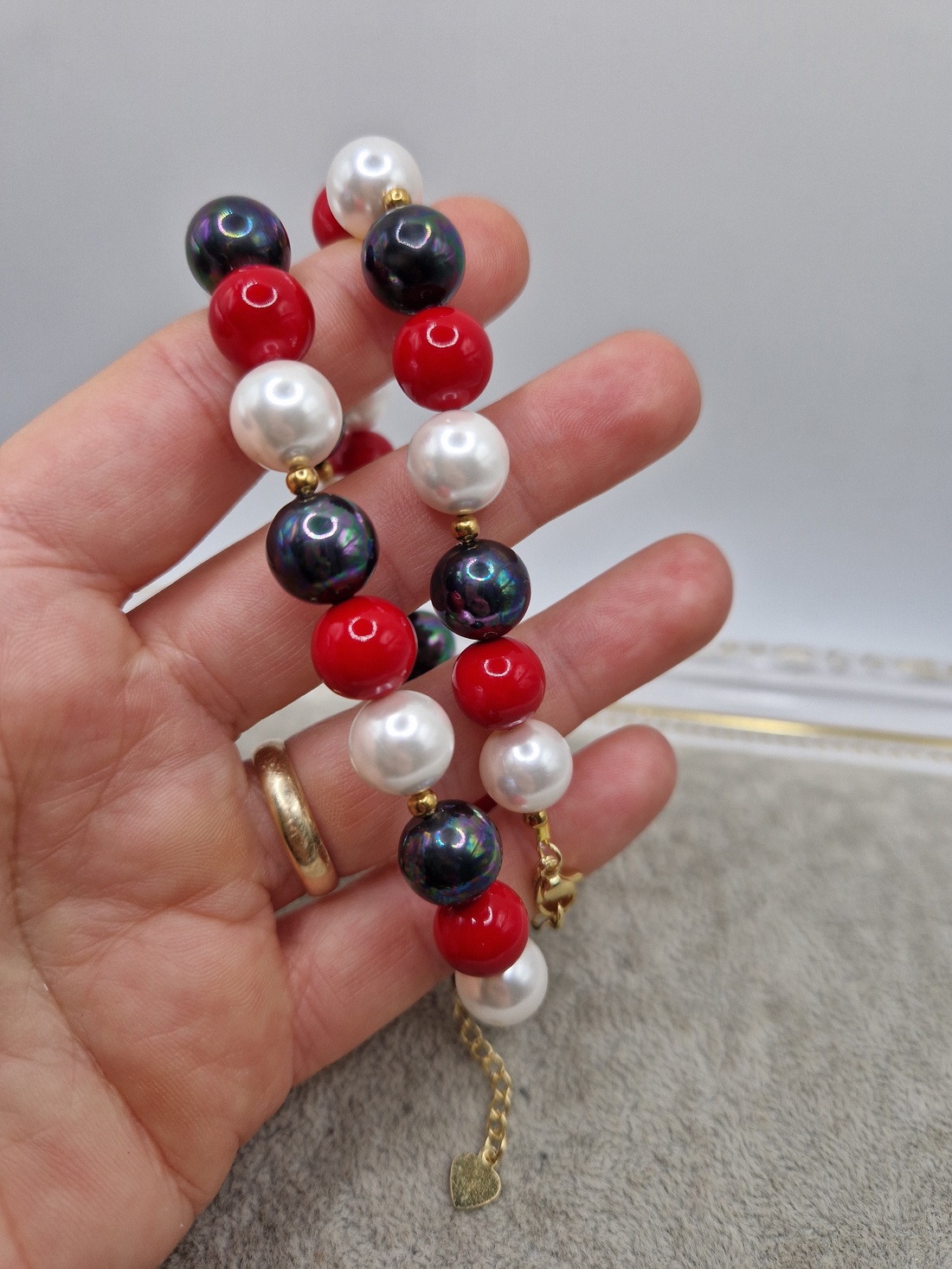 Colier Perle tip Mallorca 3 culori auriu - bijuterii - coliere - coliere din perle - Artynos.ro