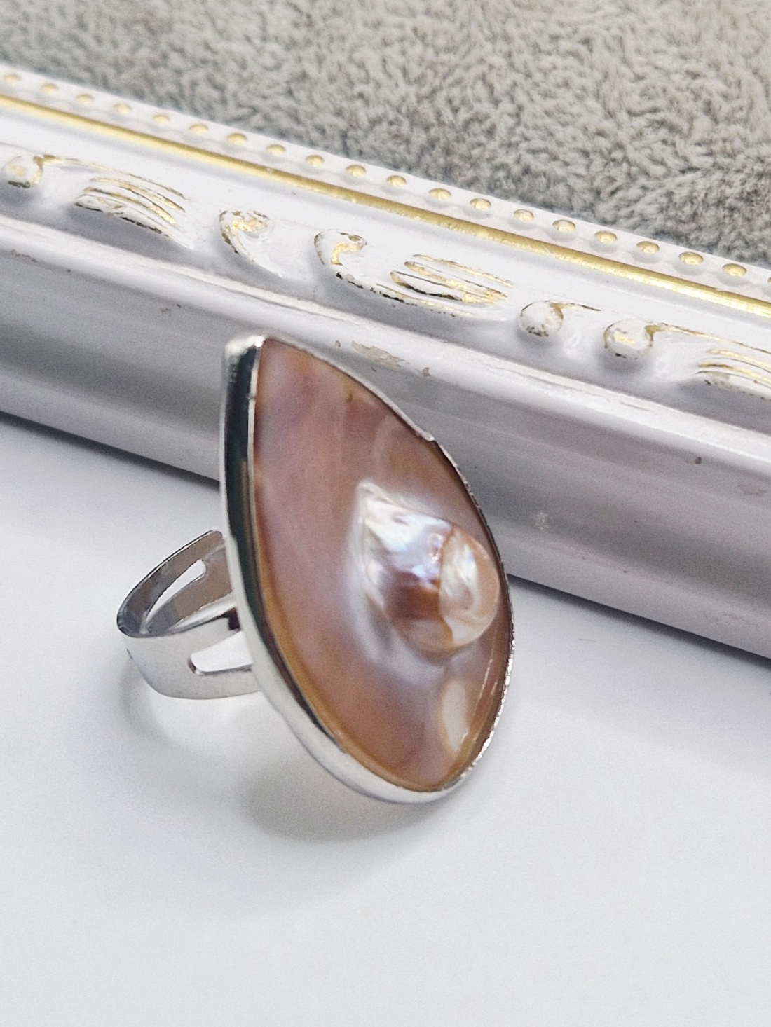 Inel reglabil, picatura, scoică cu perlă - bijuterii - inele - inele cu perle - Artynos.ro