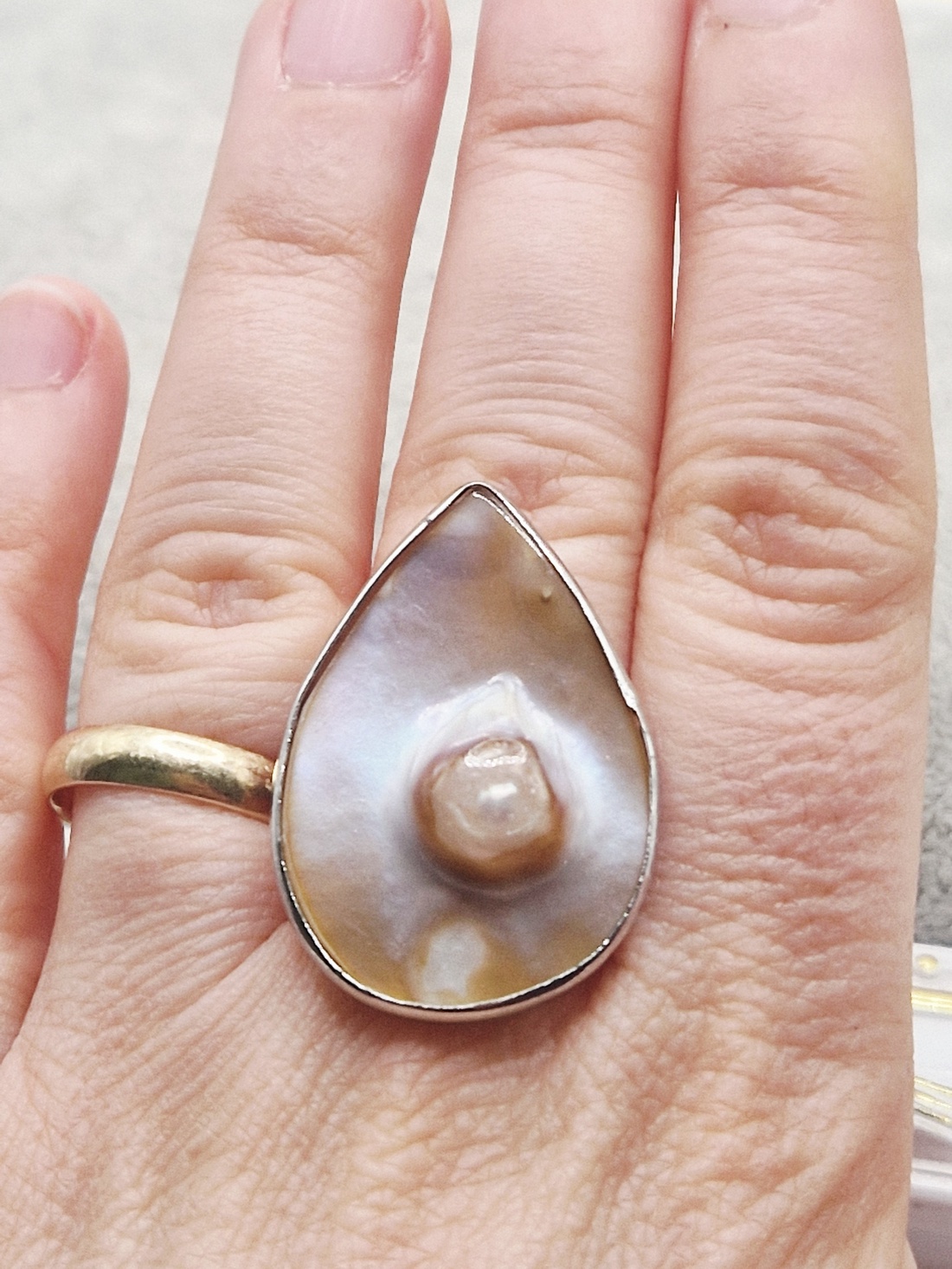 Inel reglabil, picatura, scoică cu perlă - bijuterii - inele - inele cu perle - Artynos.ro
