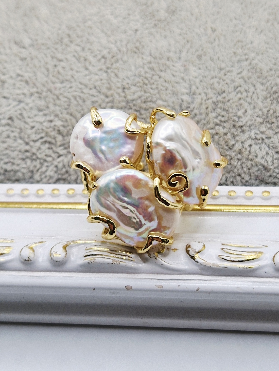 Inel auriu, reglabil, perle naturale baroc - bijuterii - inele - inele cu perle - Artynos.ro