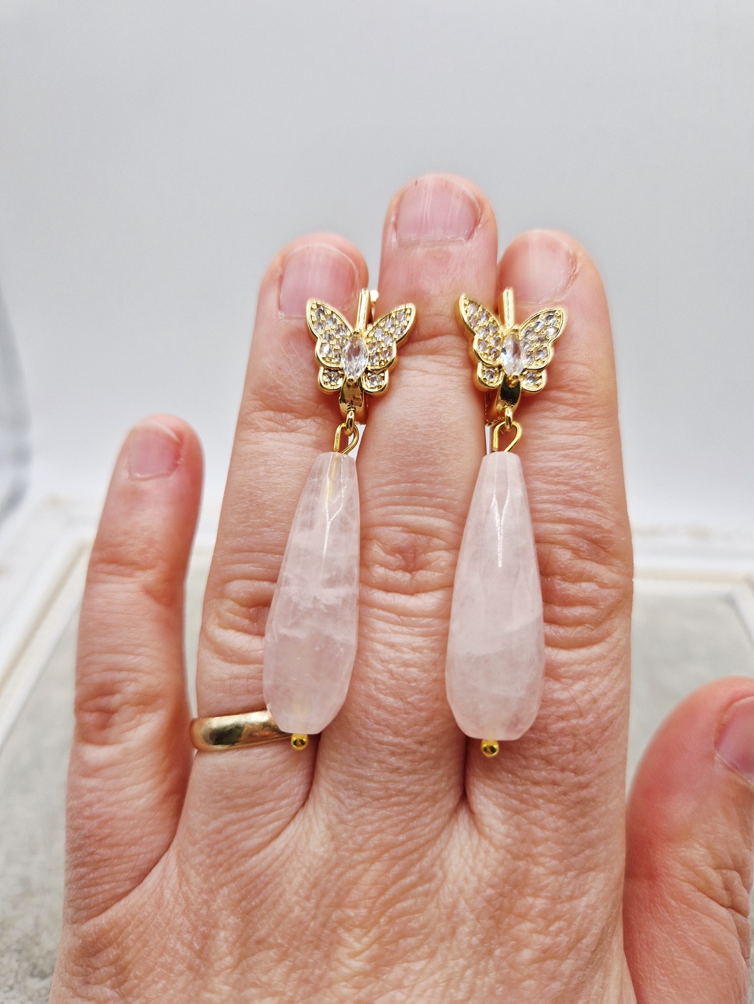 Cercei Cuart roz Aur - bijuterii - cercei - cercei din pietre semiprețioase - Artynos.ro