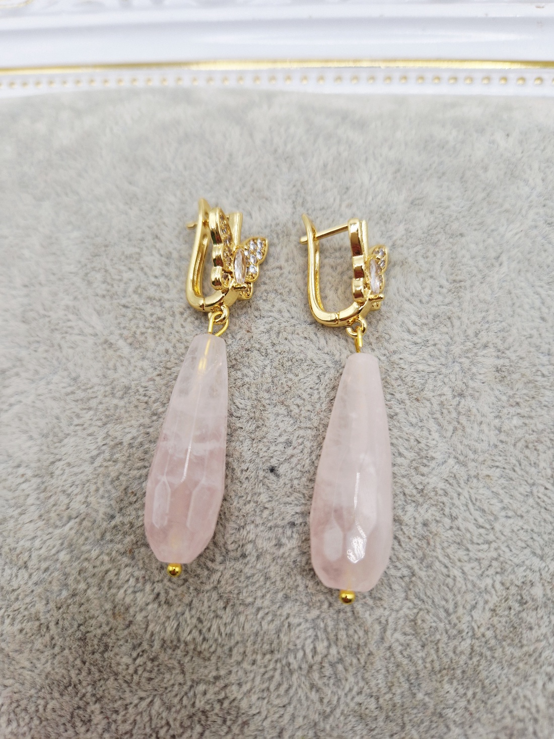 Cercei Cuart roz Aur - bijuterii - cercei - cercei din pietre semiprețioase - Artynos.ro