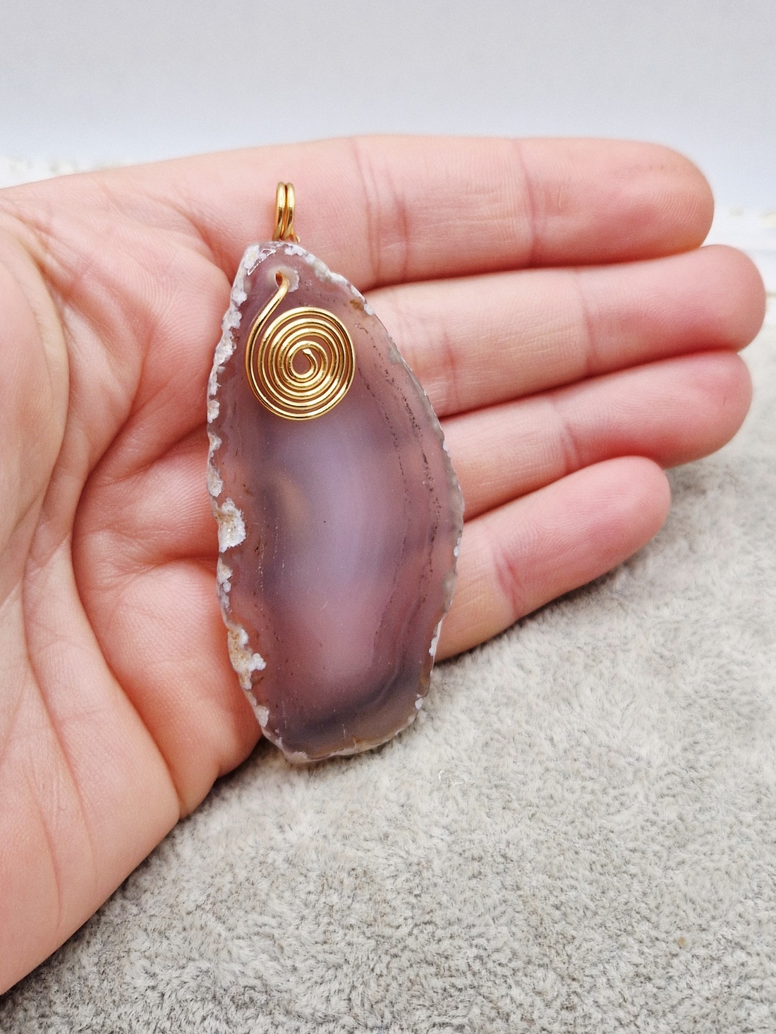 Pandantiv Agata gri cu anou 56x27mm - accessorii și unelte - accesorii pentru bijuterii - Artynos.ro