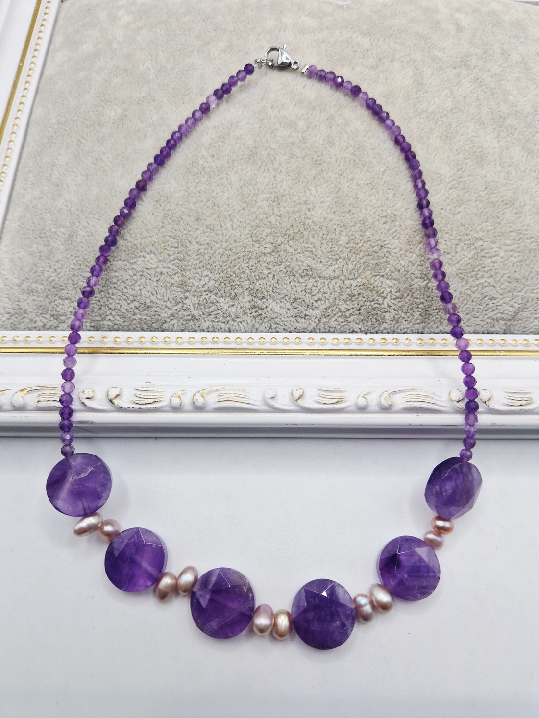 Colier Ametist banuti Perle naturale - bijuterii - coliere - coliere din pietre semiprețioase - Artynos.ro