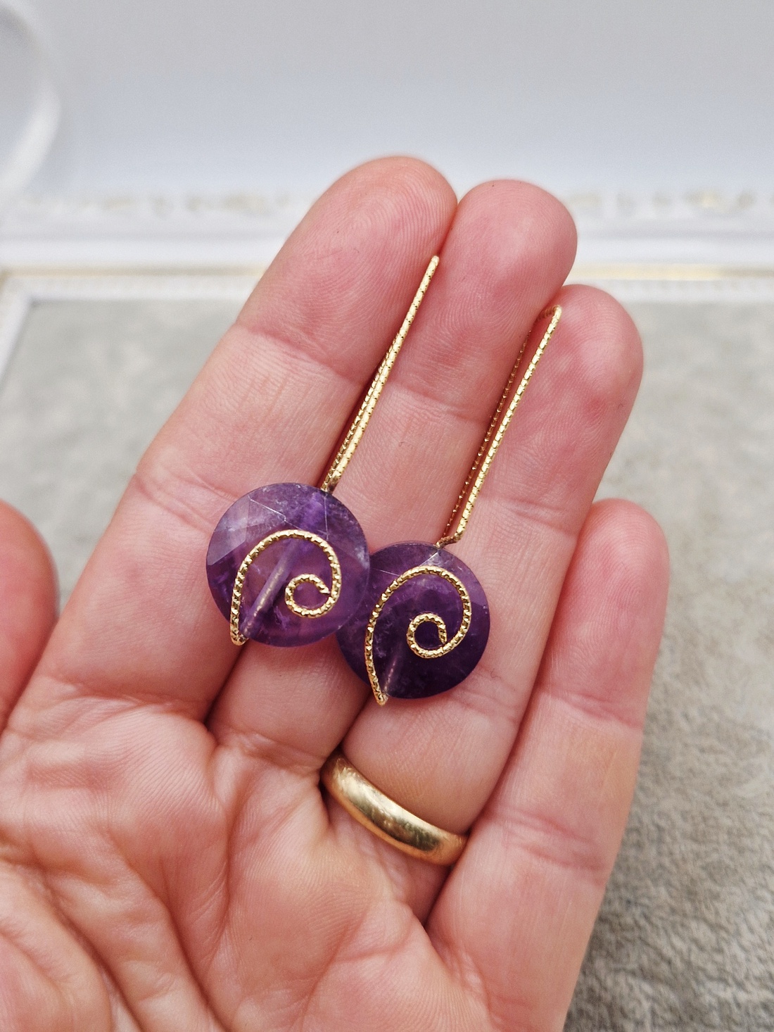 Cercei Ametist Aur - bijuterii - cercei - cercei din pietre semiprețioase - Artynos.ro