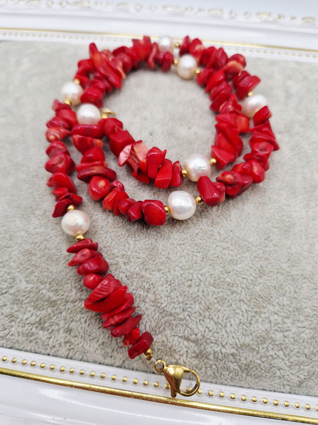 Colier Coral Perle naturale - bijuterii - coliere - coliere din pietre semiprețioase - Artynos.ro