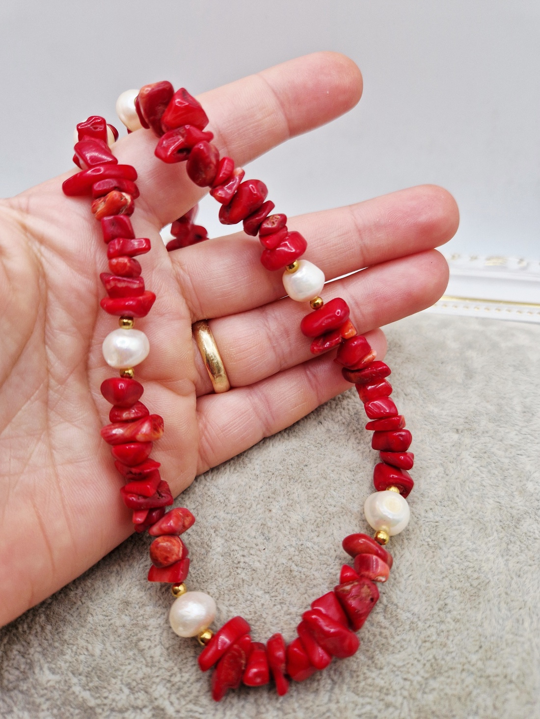 Colier Coral Perle naturale - bijuterii - coliere - coliere din pietre semiprețioase - Artynos.ro