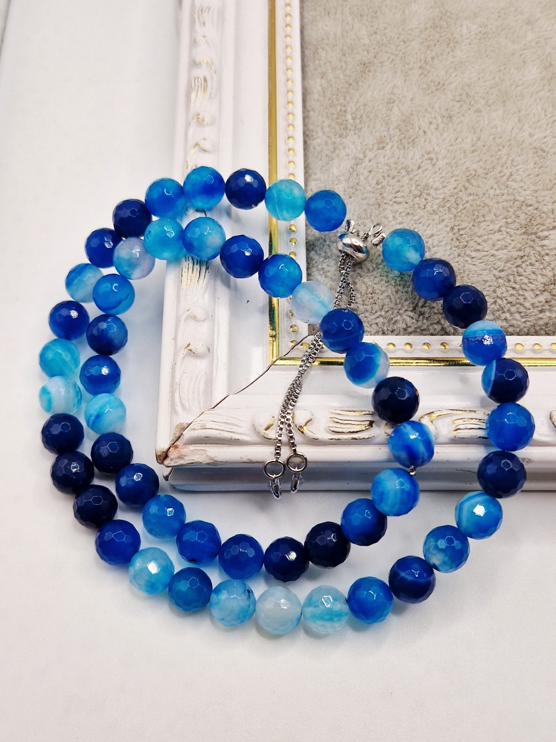 Set Colier canin si Bratara dama agata albastra - bijuterii - brățări - brățări din pietre semiprețioase - Artynos.ro