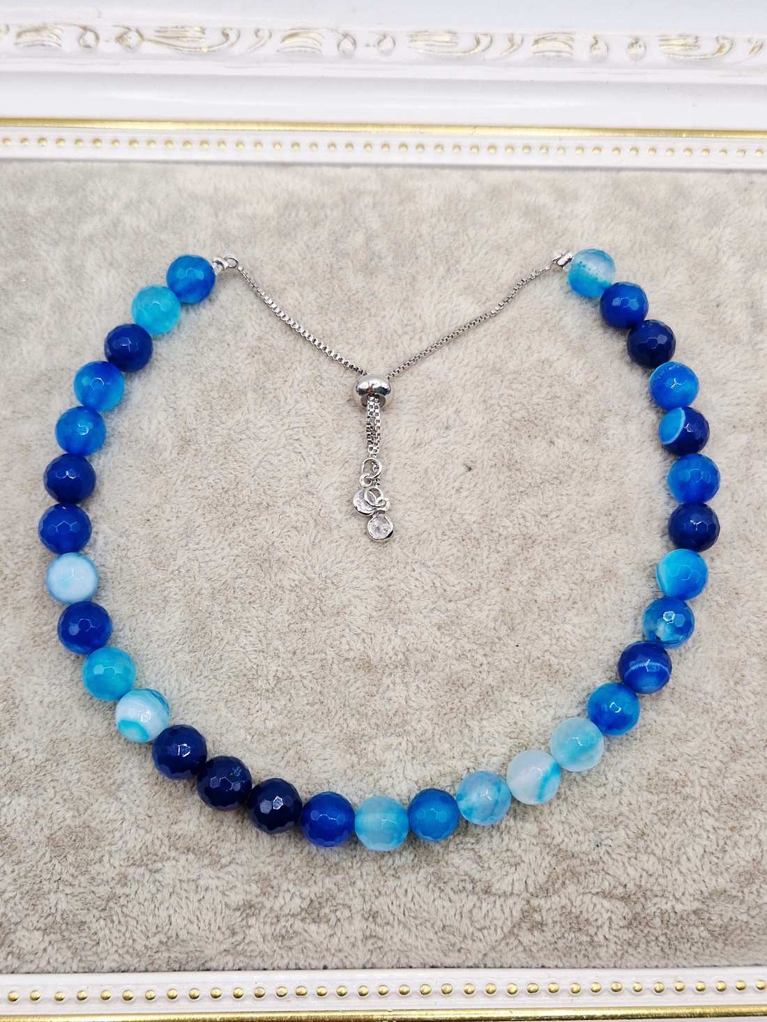 Set Colier canin si Bratara dama agata albastra - bijuterii - brățări - brățări din pietre semiprețioase - Artynos.ro