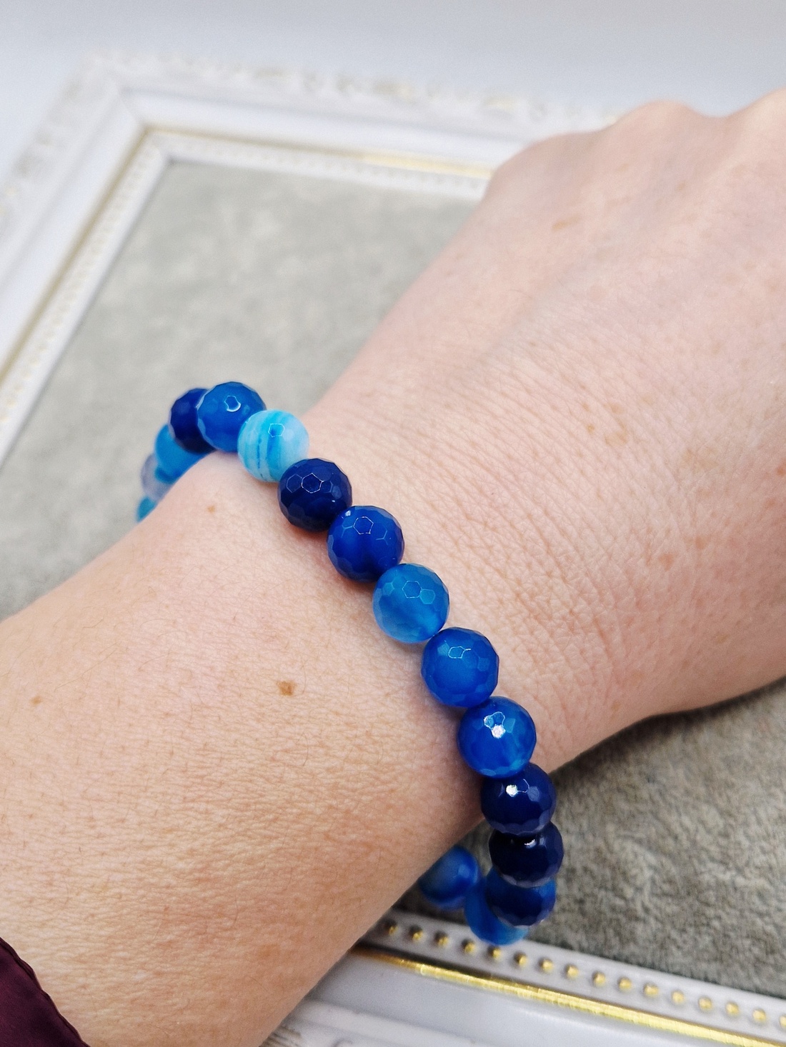 Set Colier canin si Bratara dama agata albastra - bijuterii - brățări - brățări din pietre semiprețioase - Artynos.ro