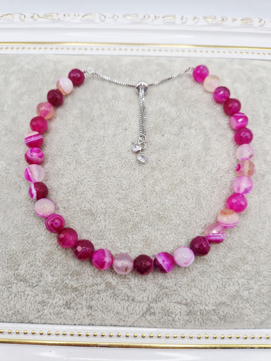 Set Colier canin si Bratara dama agata fucsia - bijuterii - coliere - coliere din pietre semiprețioase - Artynos.ro