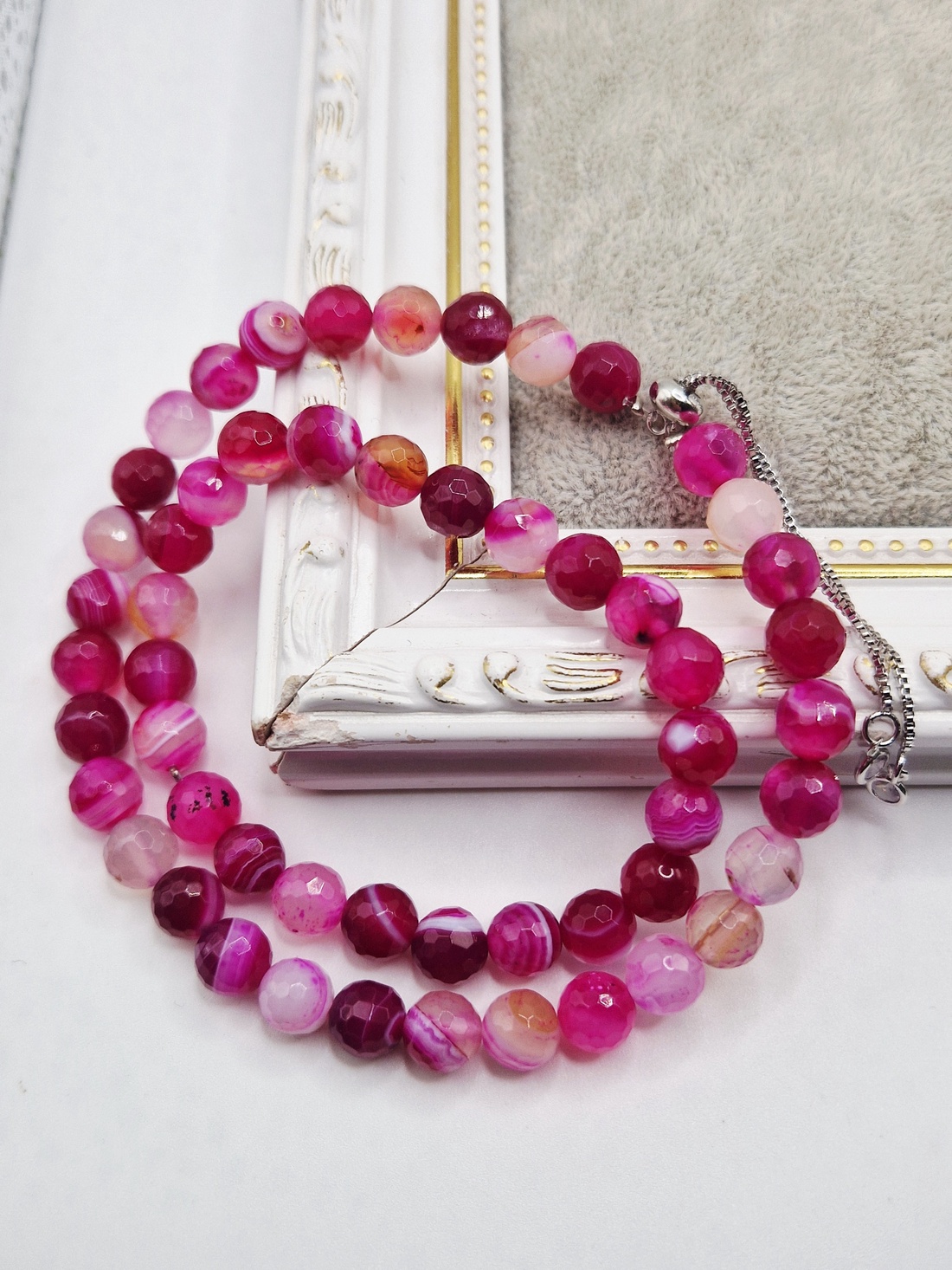 Set Colier canin si Bratara dama agata fucsia - bijuterii - coliere - coliere din pietre semiprețioase - Artynos.ro