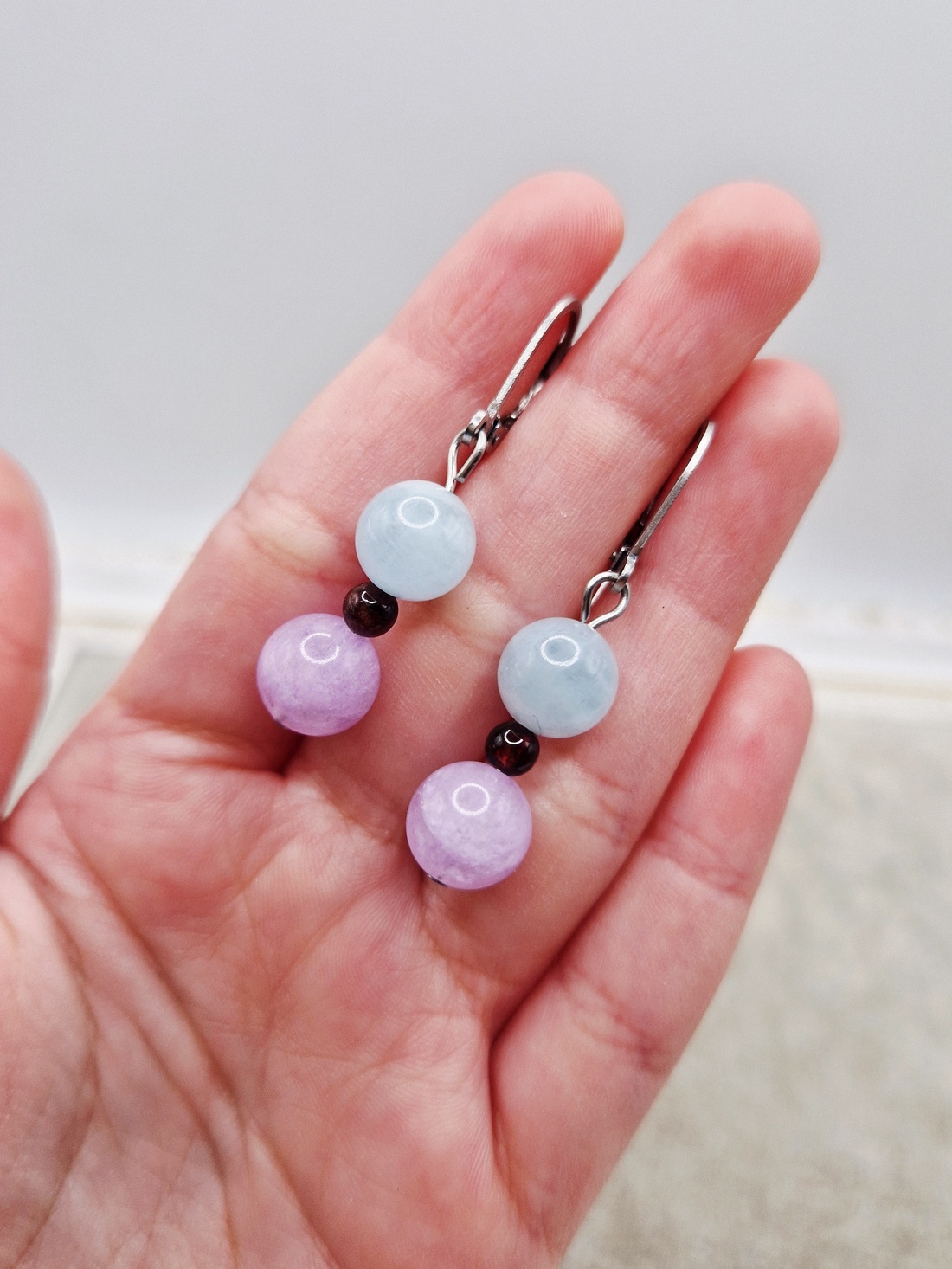 Cercei  Acvamarin  Granat  Ametist lavanda - bijuterii - cercei - cercei din pietre semiprețioase - Artynos.ro