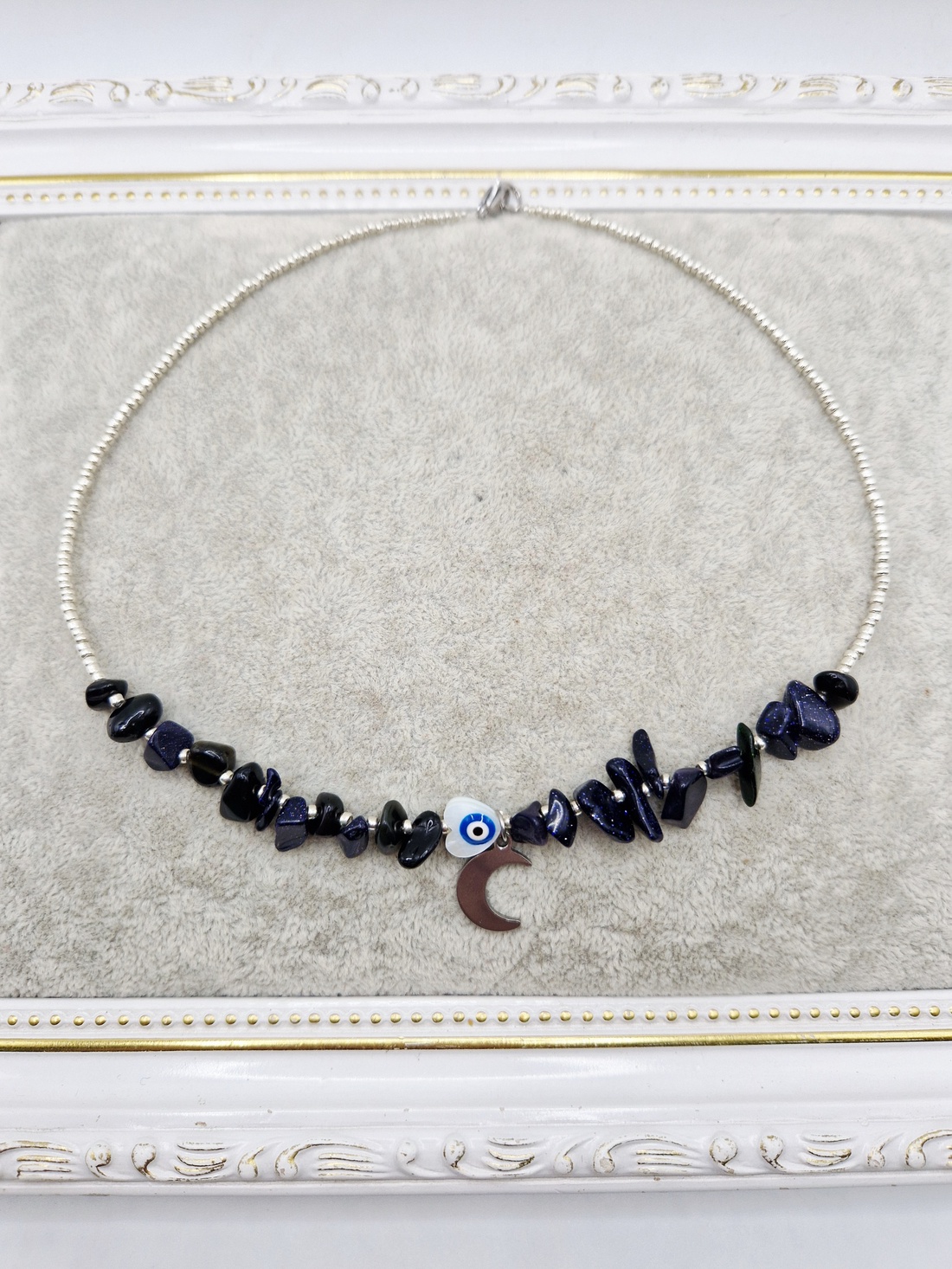 Choker Goldstone albastru  Ochisor inima - bijuterii - coliere - coliere din pietre semiprețioase - Artynos.ro
