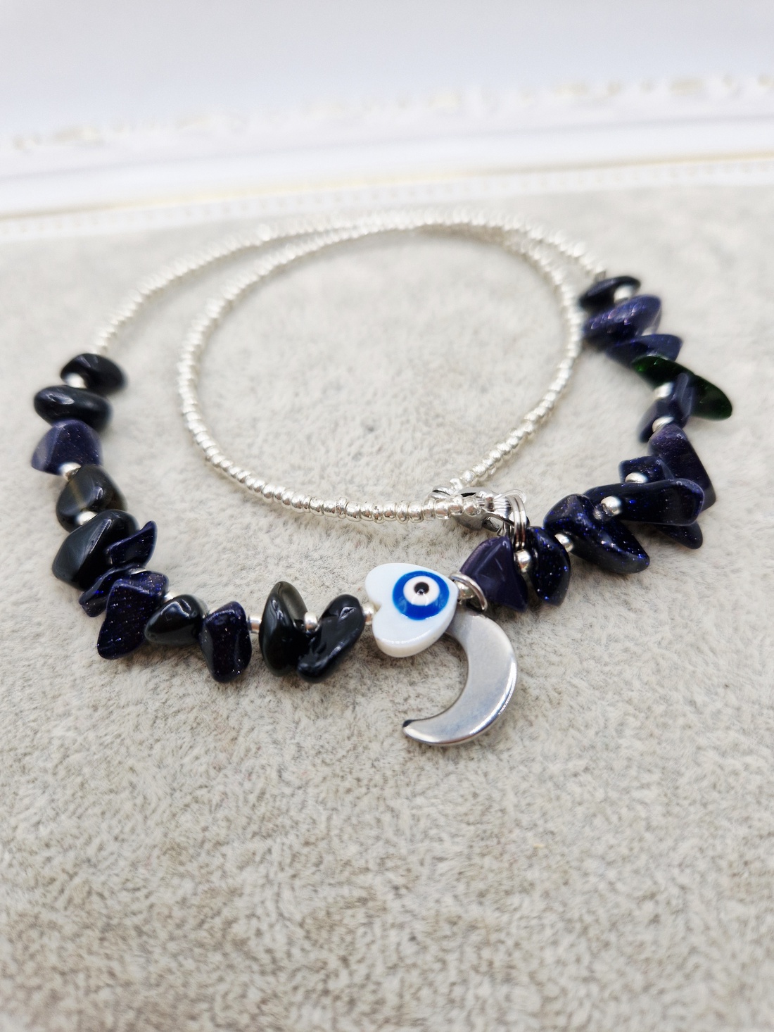 Choker Goldstone albastru  Ochisor inima - bijuterii - coliere - coliere din pietre semiprețioase - Artynos.ro