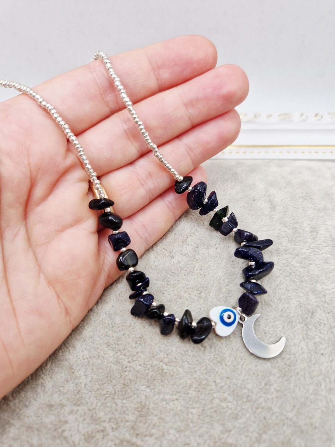 Choker Goldstone albastru  Ochisor inima - bijuterii - coliere - coliere din pietre semiprețioase - Artynos.ro
