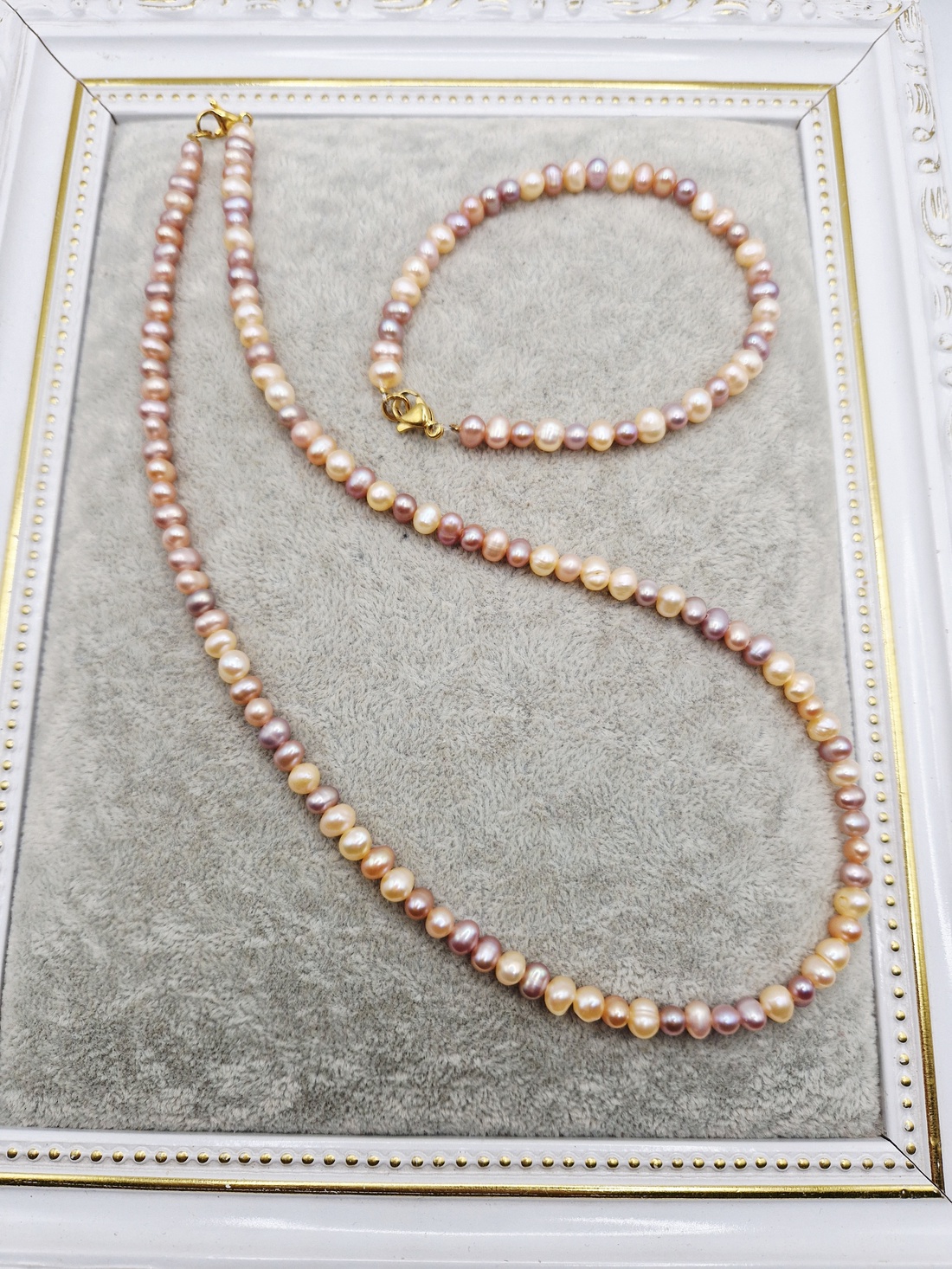 Set  Perle naturale lila si roz somon - bijuterii - seturi de bijuterii - Artynos.ro