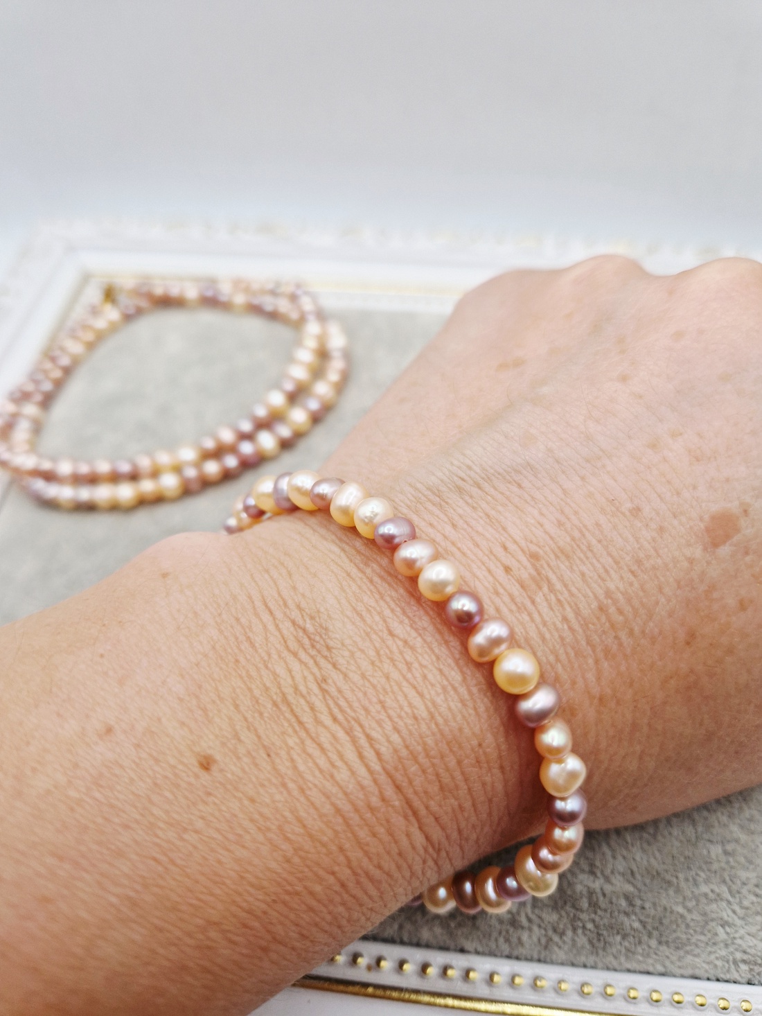 Set  Perle naturale lila si roz somon - bijuterii - seturi de bijuterii - Artynos.ro