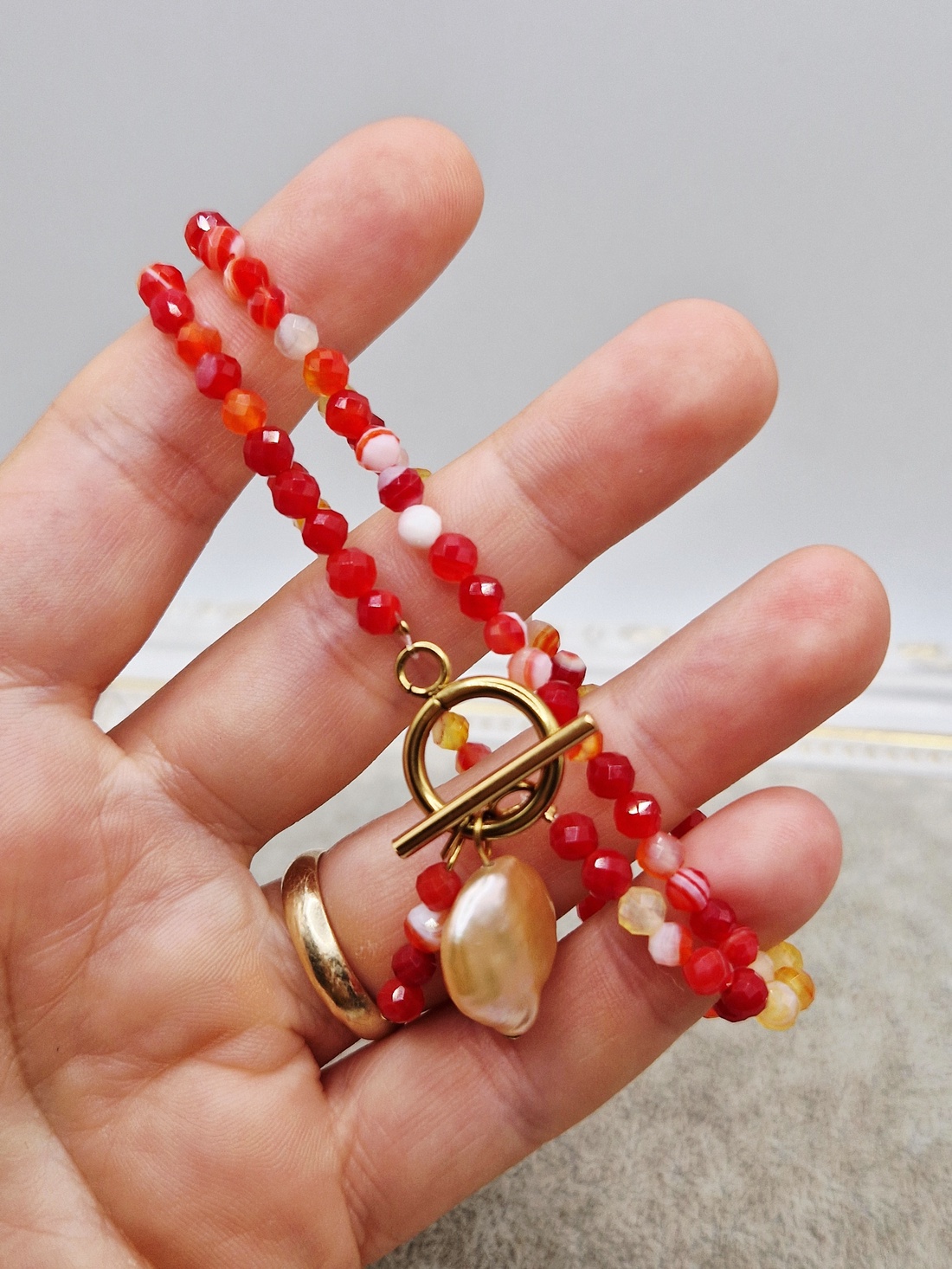 Choker  Agate fatetate  Perla baroc - bijuterii - coliere - chockere - Artynos.ro