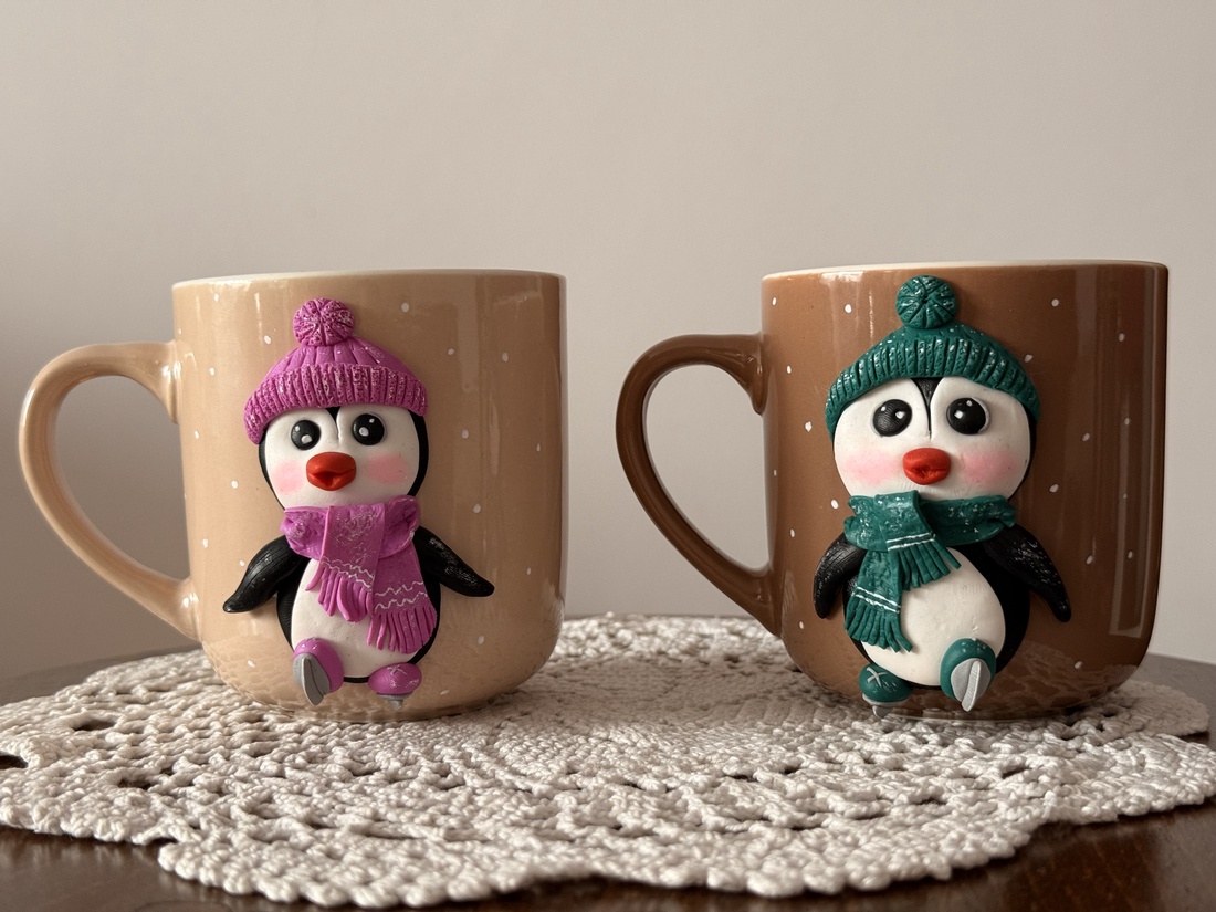 Set căni cuplu, pinguini lucrați manual - casă & stil de viață - accesorii pentru echipamente de bucătărie - accesorii de servire - căni - Artynos.ro
