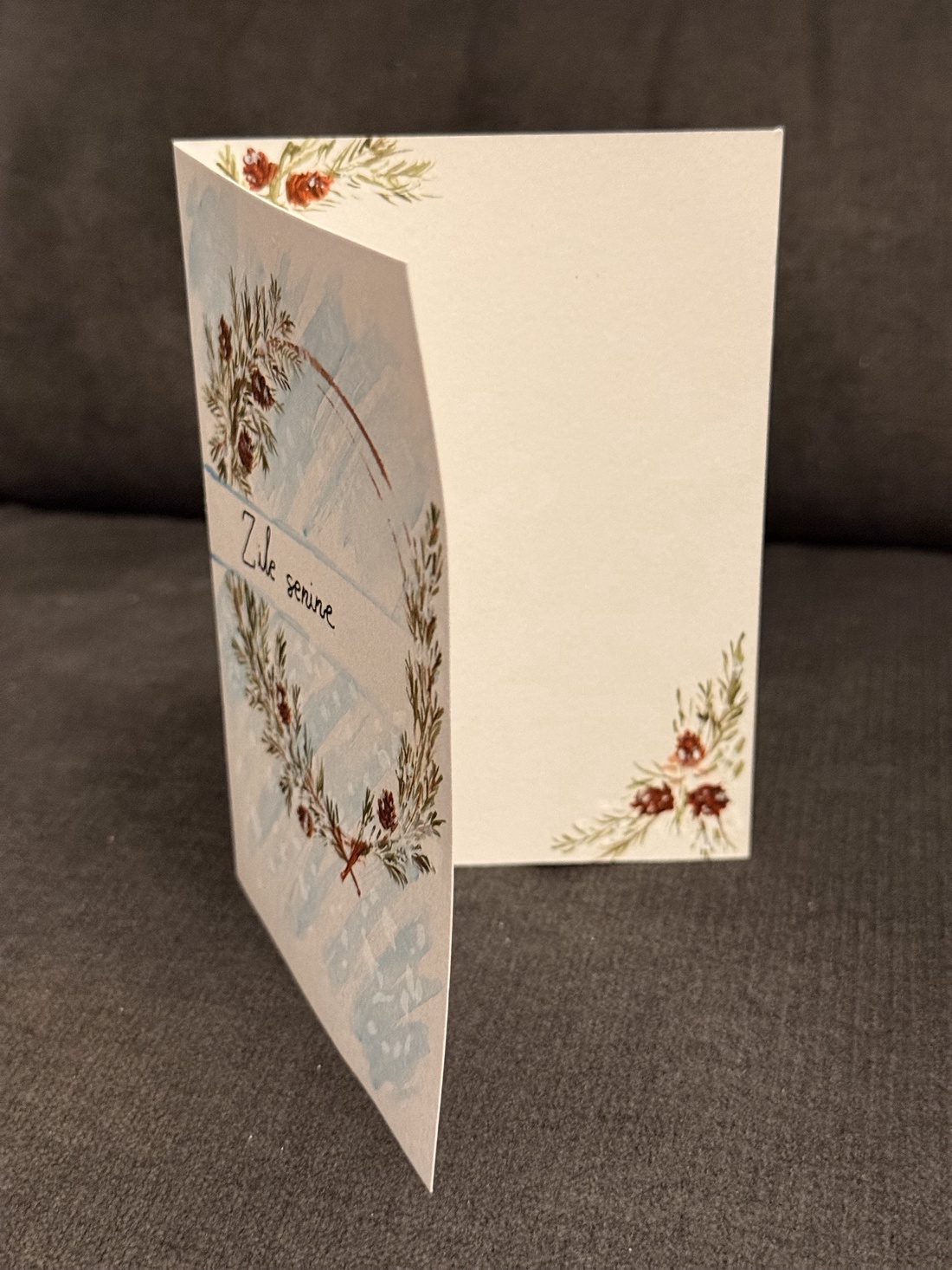 Felicitare pictată manual con cu brad - casă & stil de viață - papetărie de hârtie - invitații, felicitări - Artynos.ro