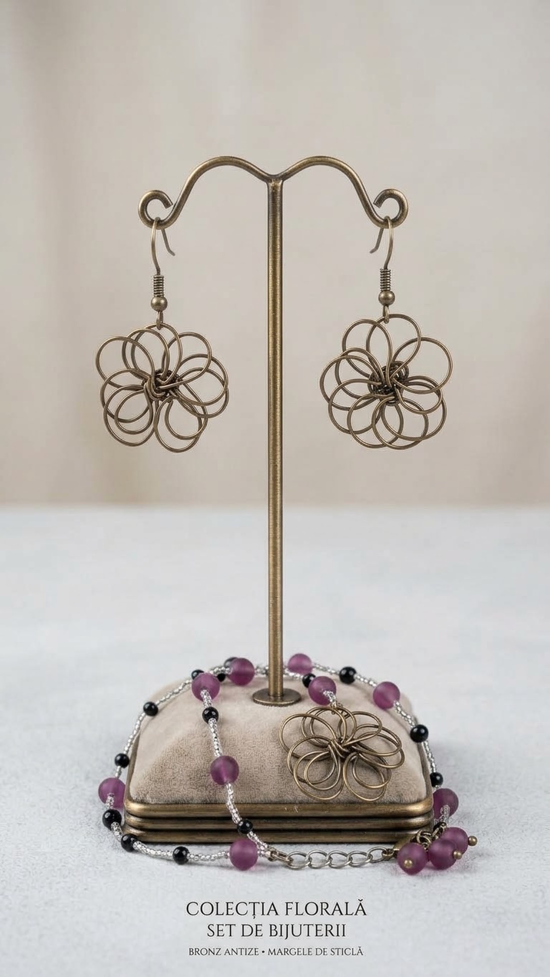 Set colier si cercei Floral Elegance - bijuterii - coliere - coliere din mărgele - Artynos.ro