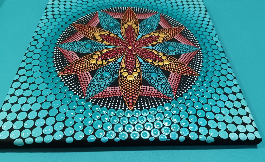 Mare de flori turcoaz (culori metalice) - mandala punctată - - Artynos.ro Mare de flori turcoaz (culori metalice) - mandala punctată - - Artynos.ro