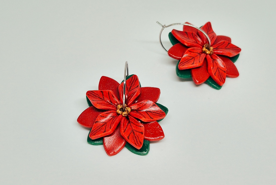 Cercei Poinsettia - bijuterii - cercei - cercei hoops - Artynos.ro