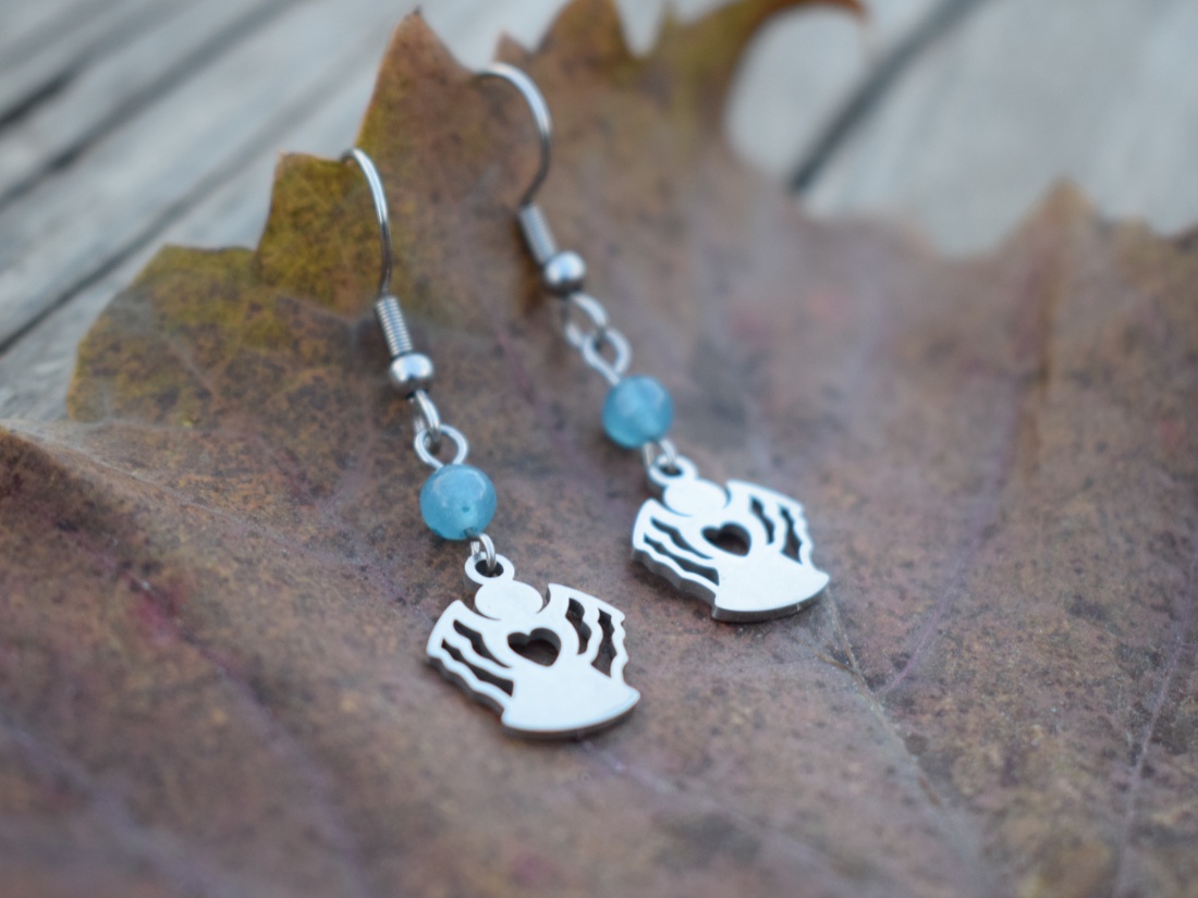 Cercei cu ingeri si Angelit - bijuterii - cercei - cercei cu figurine - Artynos.ro