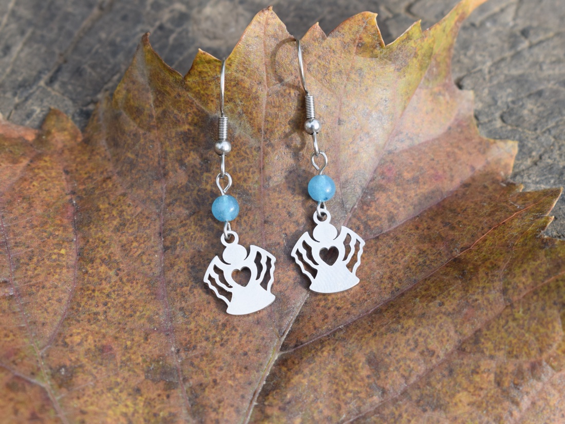 Cercei cu ingeri si Angelit - bijuterii - cercei - cercei cu figurine - Artynos.ro