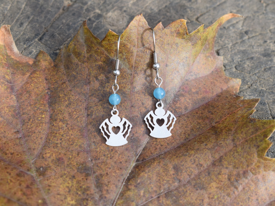 Cercei cu ingeri si Angelit - bijuterii - cercei - cercei cu figurine - Artynos.ro