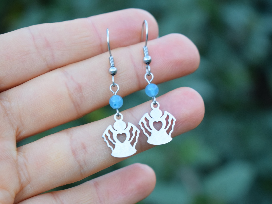 Cercei cu ingeri si Angelit - bijuterii - cercei - cercei cu figurine - Artynos.ro