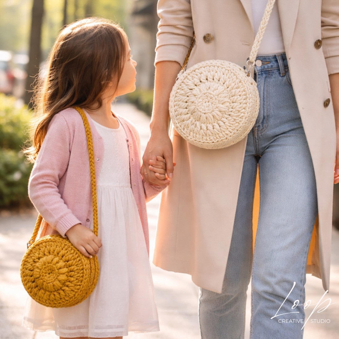Set de genți Flora croșetate pentru mamă și fiică � genți crossbody cu model floral boem, cadou artizanal - genți și portofele - genți de mână și umăr - geantă crossbody - Artynos.ro