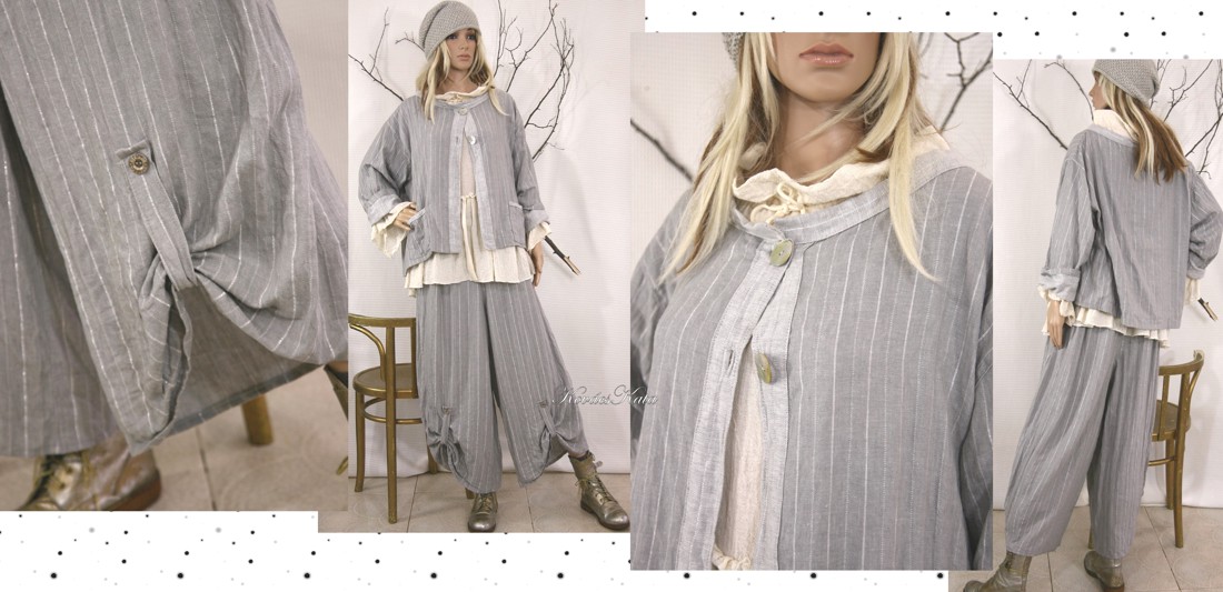 Set VIVIEN - costum lagenlook extravagant: pantaloni și sacou - îmbrăcăminte și modă - haine damă - blazer și costum - Artynos.ro