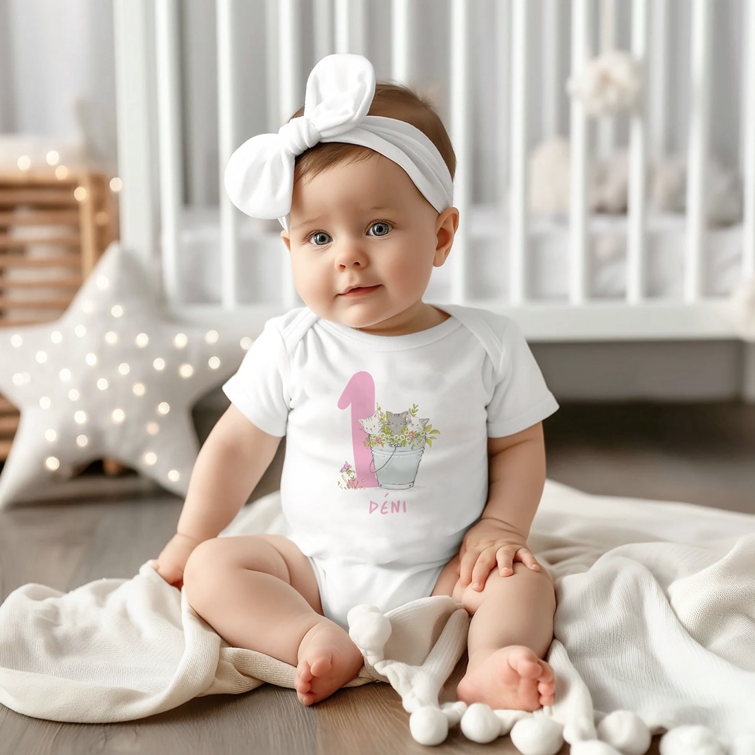 Birthday kitten baby bodysuit, fustă tutu tulle și set bentiță -  - Artynos.ro