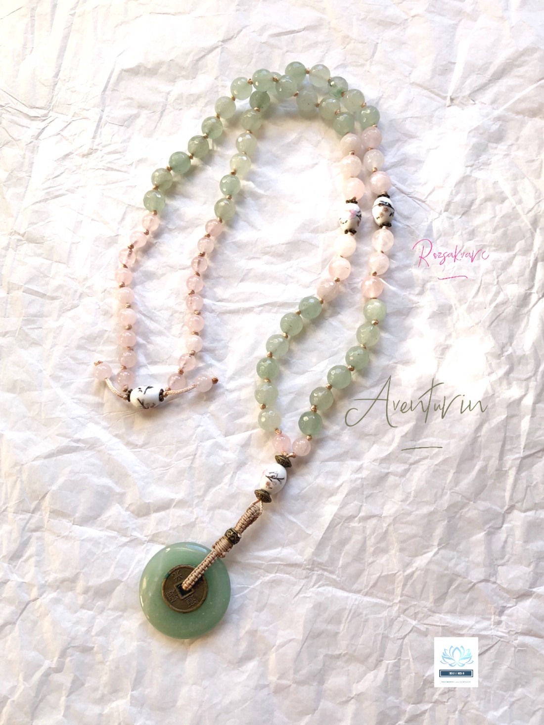 Colier mineral macrame cu aventurină și cuarț roz, bijuterii minerale - - Artynos.ro Colier mineral macrame cu aventurină și cuarț roz, bijuterii minerale - - Artynos.ro