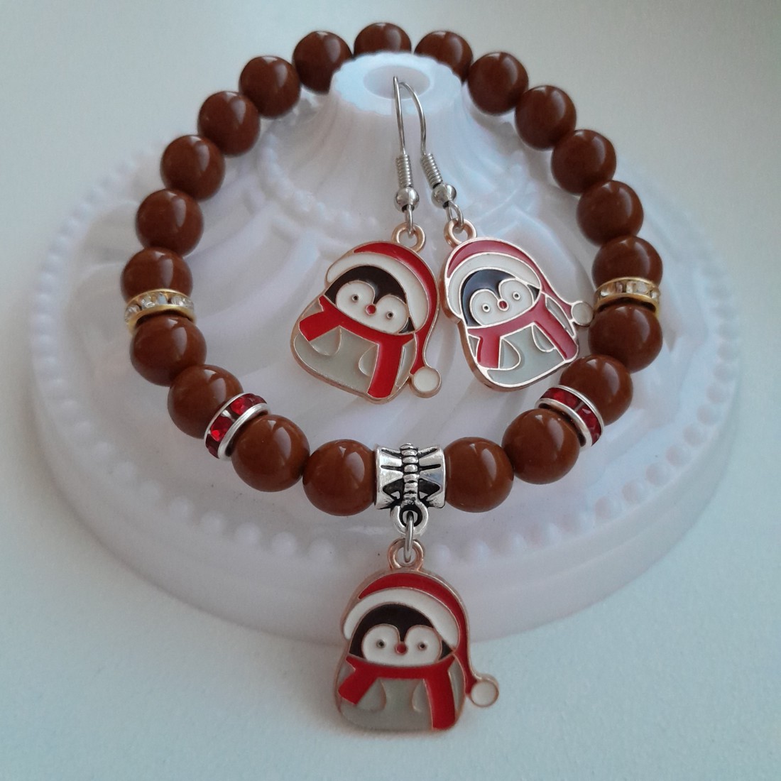 Set de bijuterii cu pinguini de Crăciun - brățară, cercei -  - Artynos.ro
