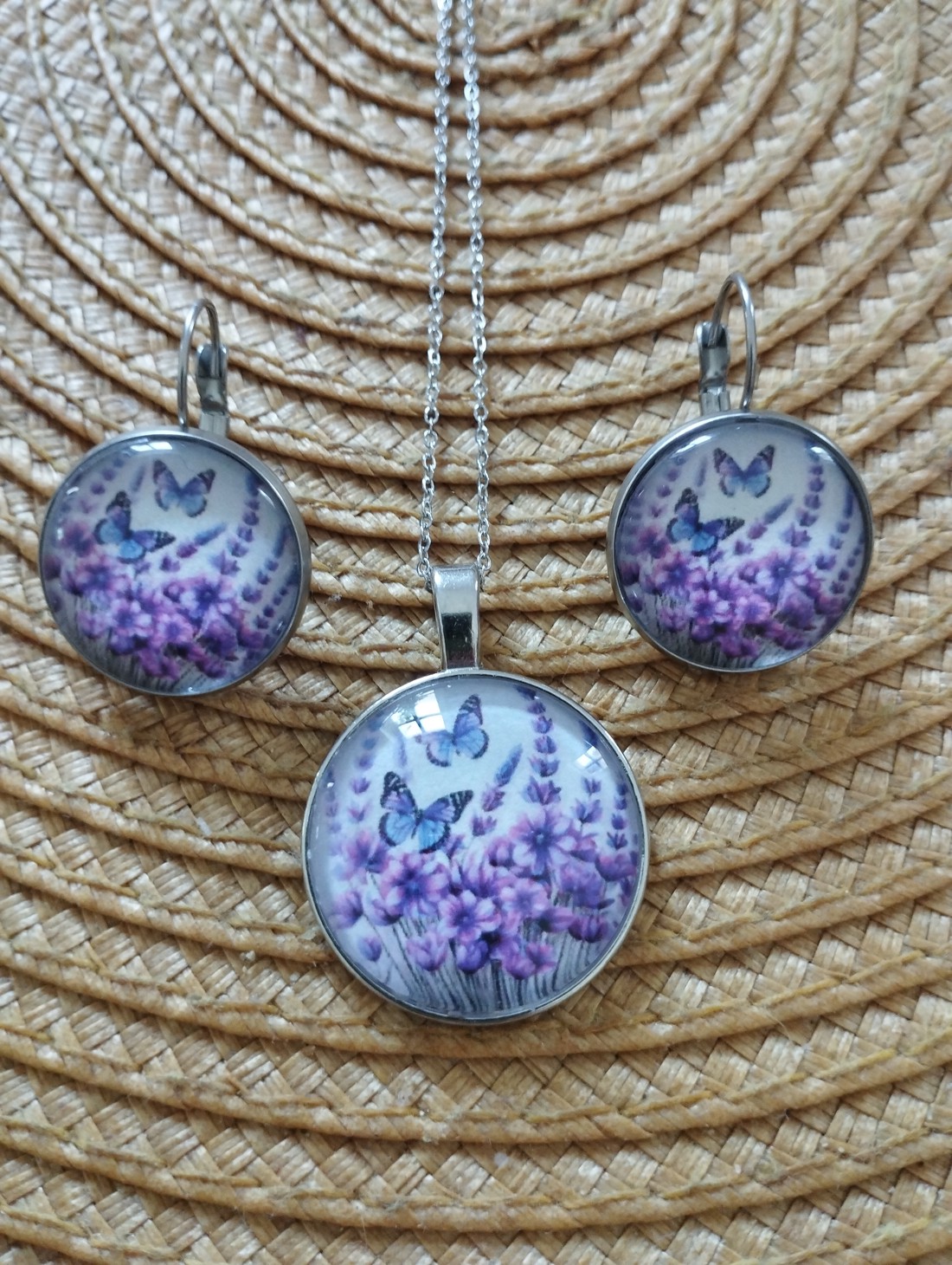 colier cu lentile de sticlă cercei cu motiv lavanda - - Artynos.ro colier cu lentile de sticlă cercei cu motiv lavanda - - Artynos.ro
