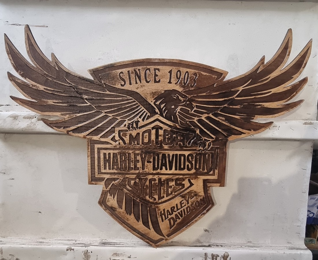 Harley Davidson Laser gravat Imagine din lemn - casă & stil de viață - accesorii pentru decorat casa - picturi murale - imagini 3d - Artynos.ro
