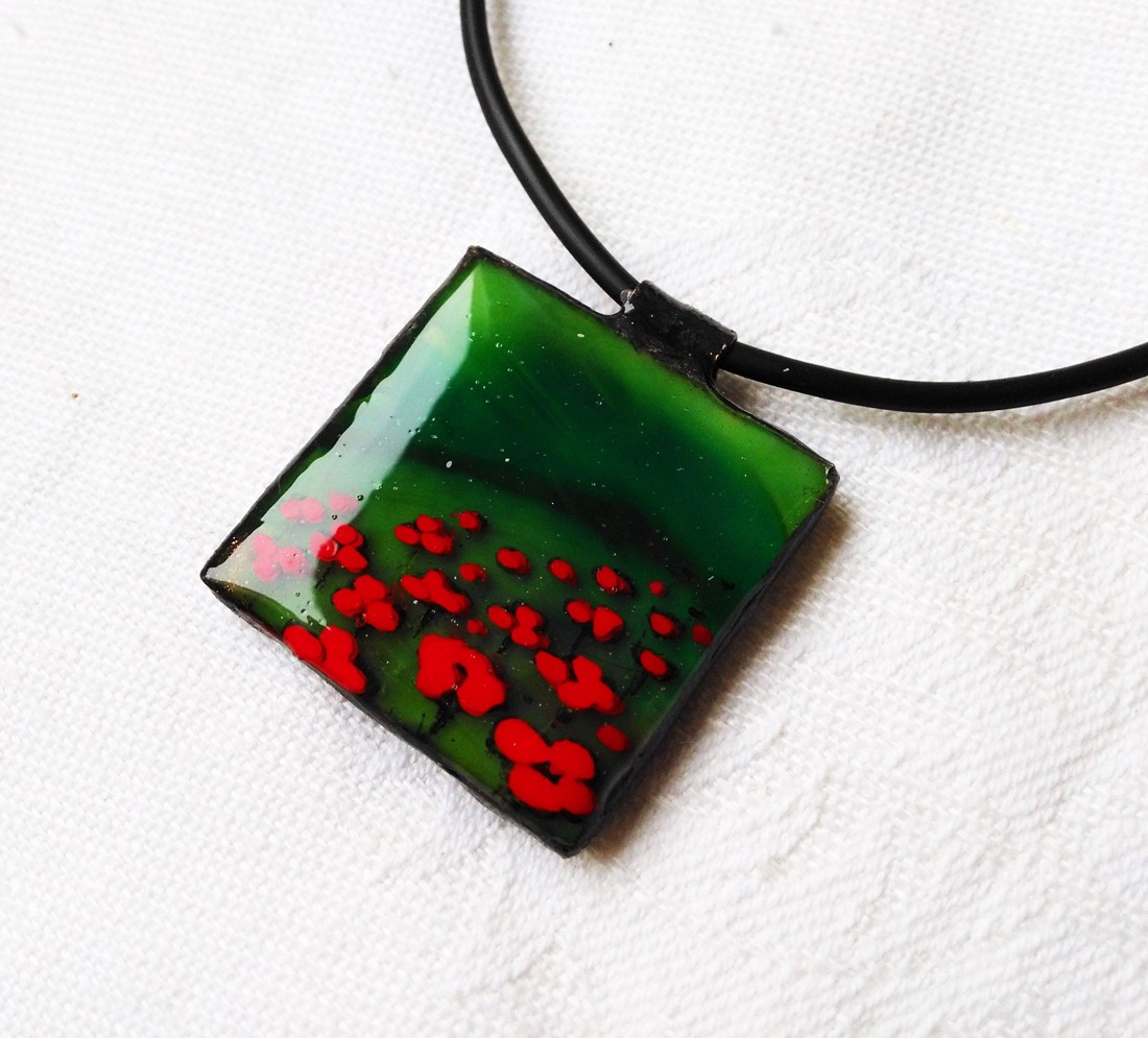 Poppy câmp pandantiv pictat manual tiffany -  - Artynos.ro