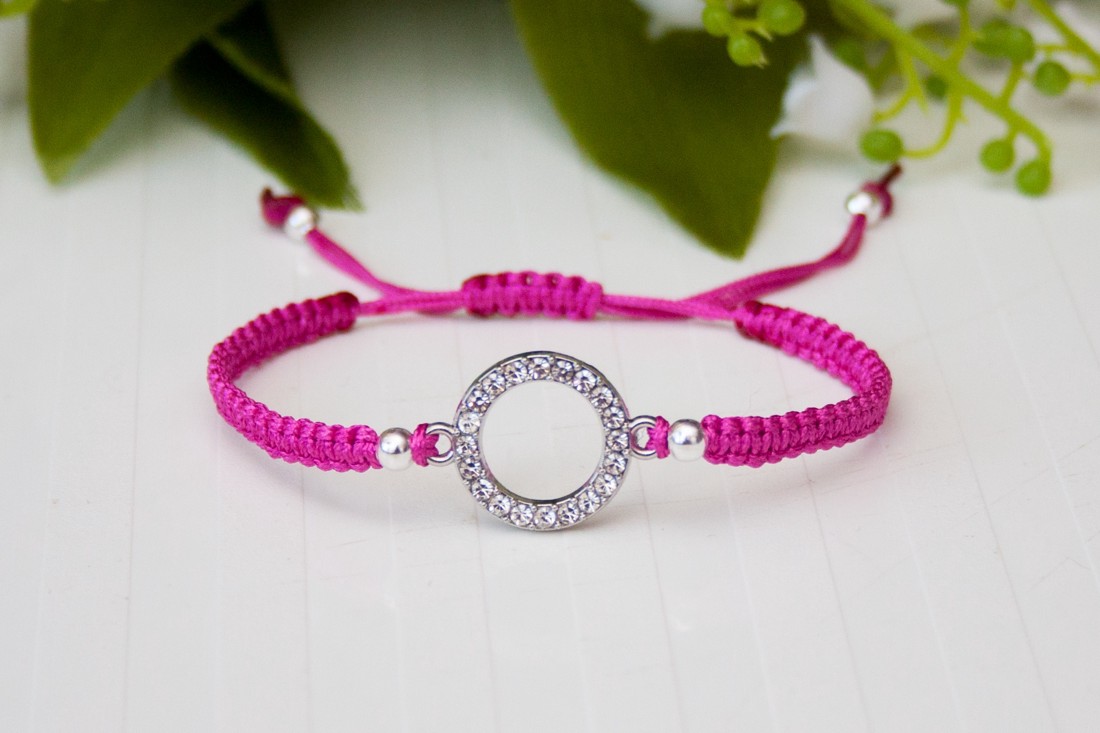 Brățară macramé împletită - Cercei cu pietre magenta roz -  - Artynos.ro