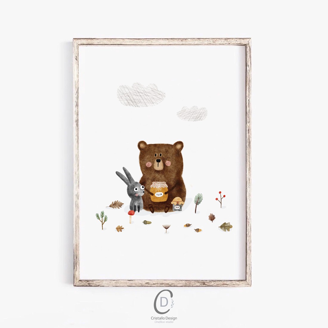 Forest animal toamna arta de perete, ursuleț de pluș poster, camera de copii imagine, cadou -  - Artynos.ro