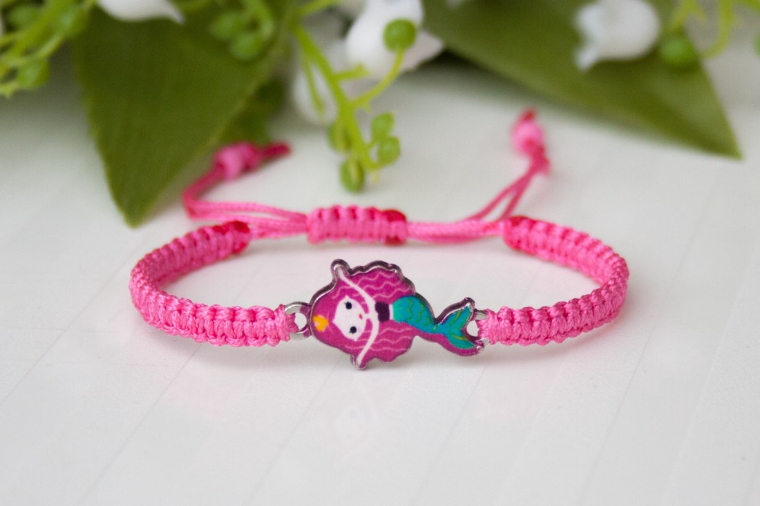 Brățară macramé împletită pentru copii - Mermaid pink -  - Artynos.ro
