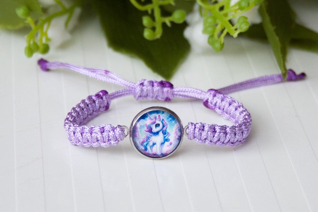 Brățară macramé împletită pentru copii - Unicorn unicorn mov deschis -  - Artynos.ro