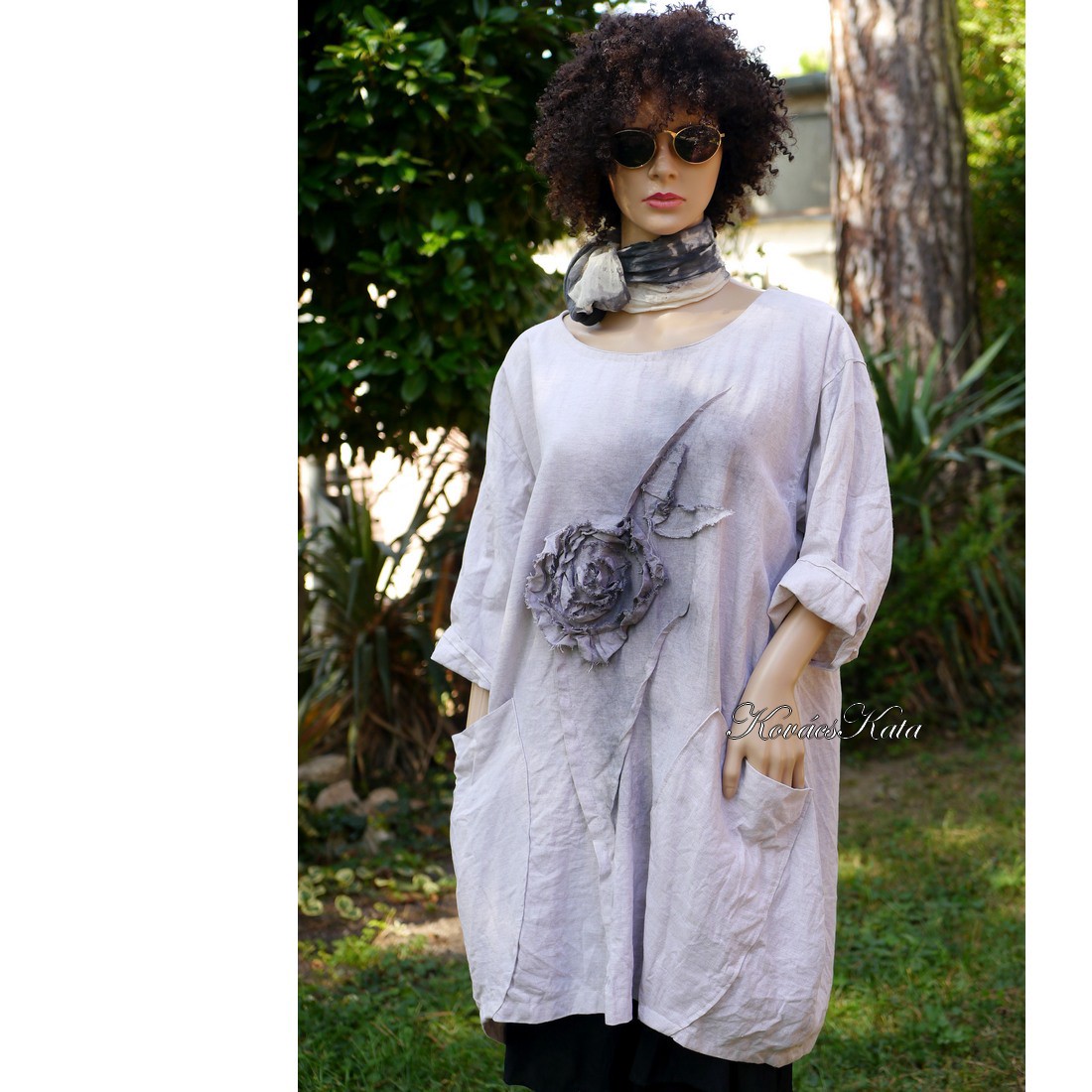 DIRTY ROSE - tunică artsy din in, rochie cu design lagenlook - îmbrăcăminte și modă - haine damă - tunică - Artynos.ro