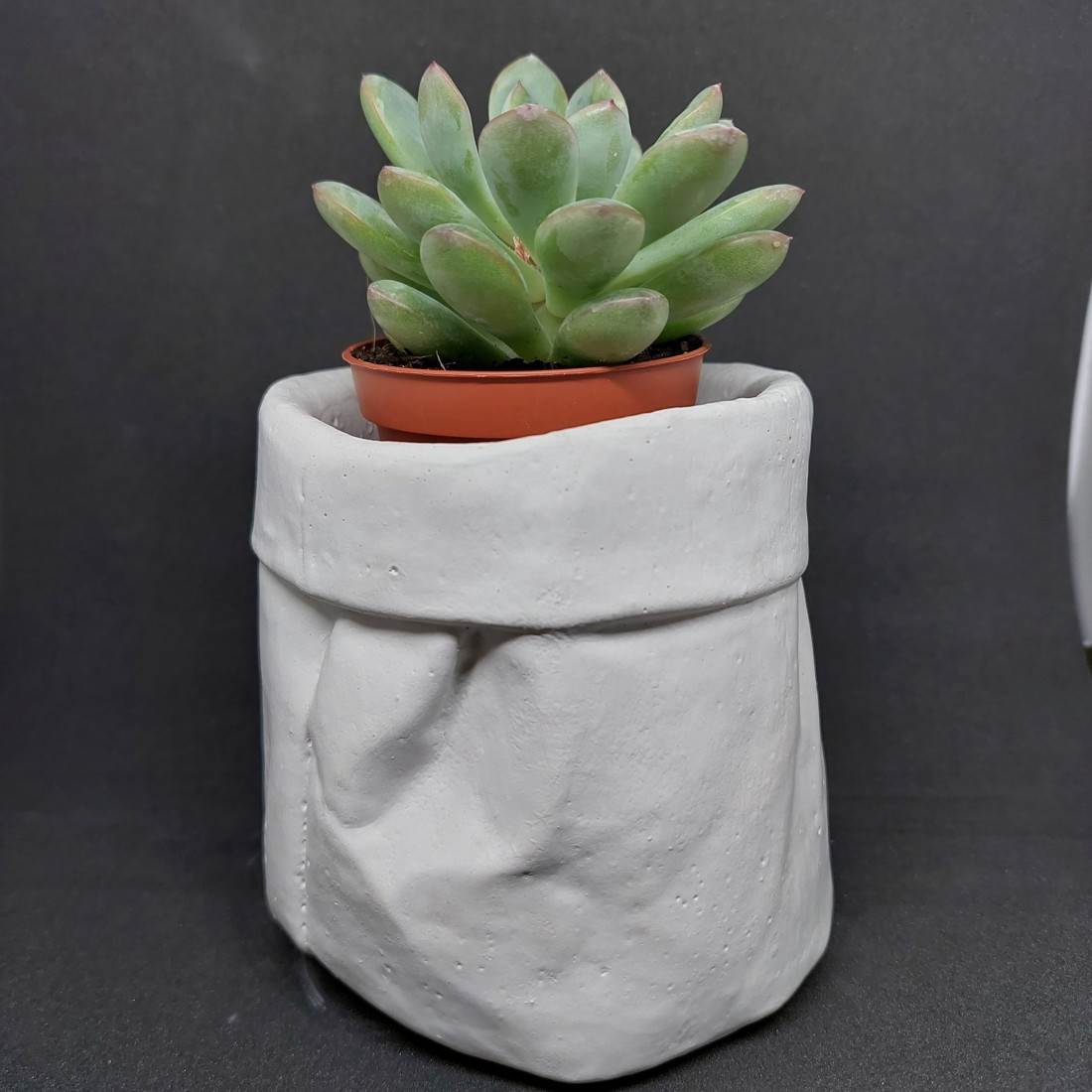 Beton gri colorat sac încrețit în formă de ghiveci de beton plantator plantator -  - Artynos.ro
