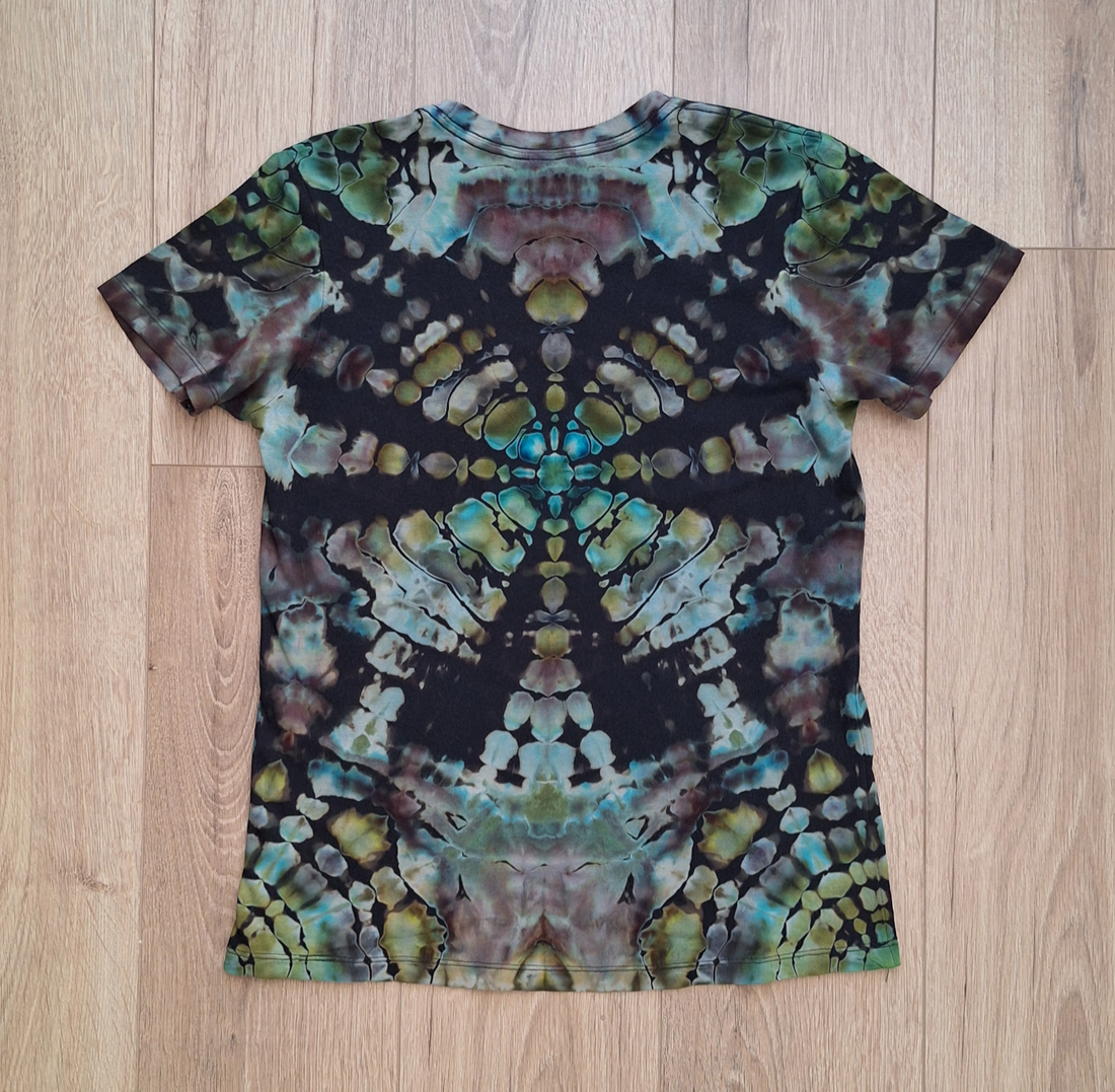 Midnight Garden - Tricou bumbac negru mozaic unicat - îmbrăcăminte și modă - haine damă - tricou și top de damă - Artynos.ro