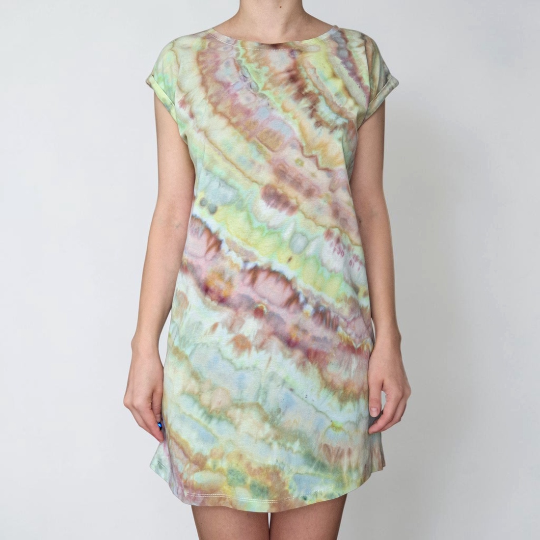 [S-M] Rochie tip tricou bumbac multicolor pastelat - îmbrăcăminte și modă - haine damă - rochie, dintr-o bucată - Artynos.ro