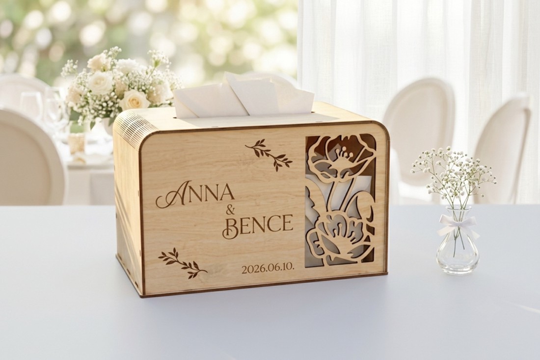 Cutie elegantă din lemn pentru plicuri de nuntă și cutie pentru colectarea banilor -  - Artynos.ro